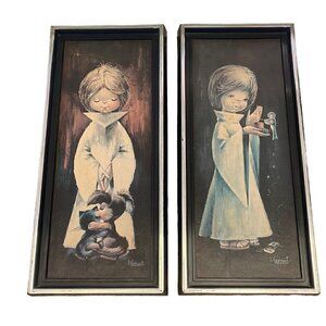 2 Piece Set Vintage I. Vemet Altar Boy/Girl Framed 1960s 1950s
